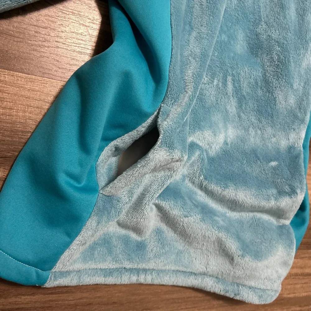 North Face Kids Fleece Hoodie Girls L 14/16 Blue Osito Kangaroo Pocket Pullover
